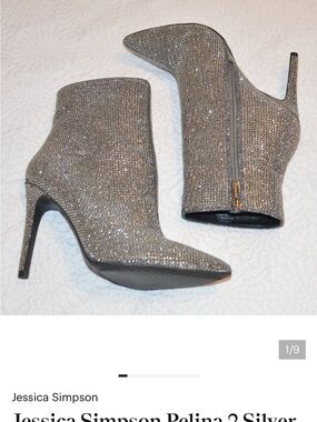 Jessica Simpson Pelina2 Silver Glitter Rhinestone Pointed Stiletto Booties